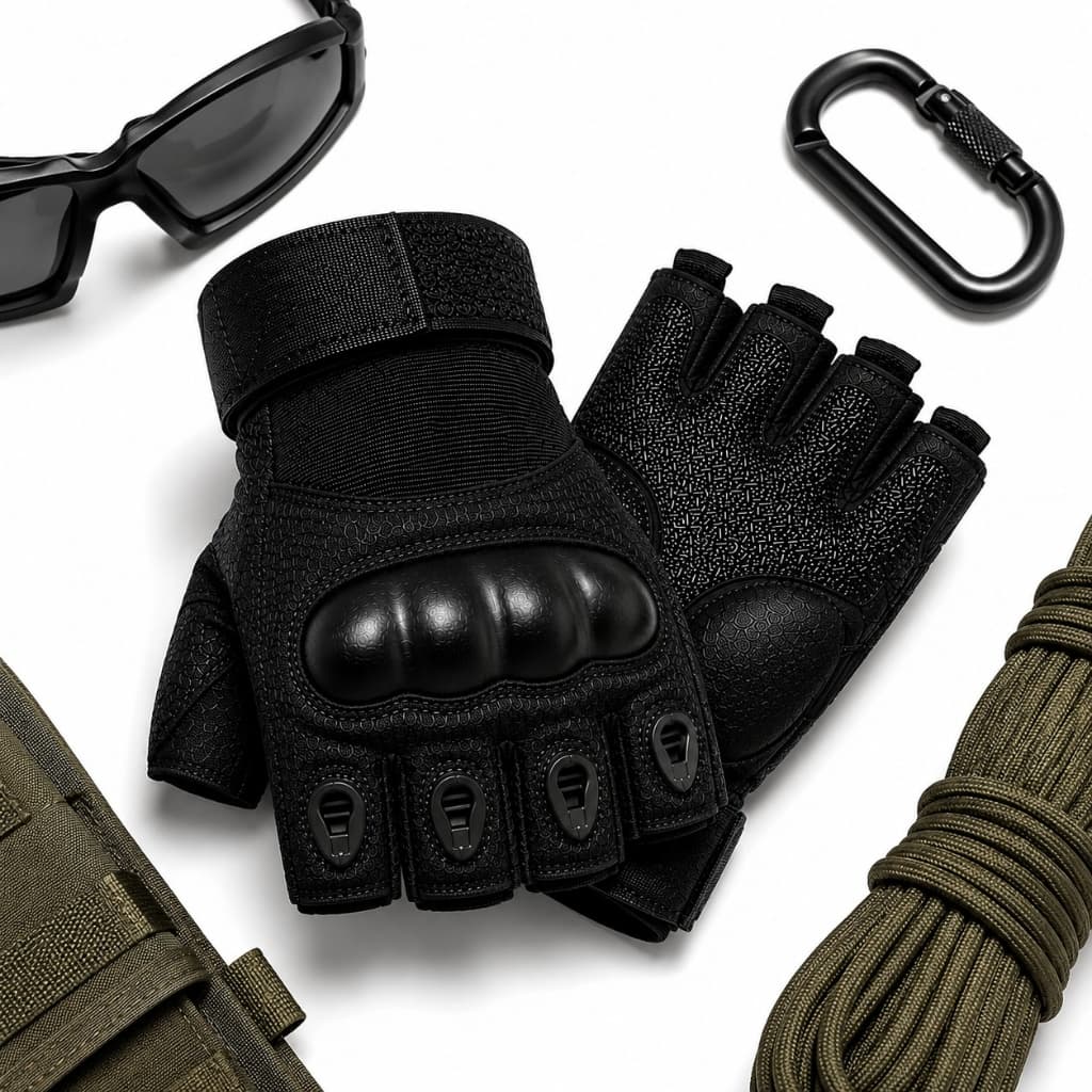 Par Luva Tática Meio Dedo Militar Airsoft Paintball Moto Ciclismo Grip Ajuste Velcro Respirável