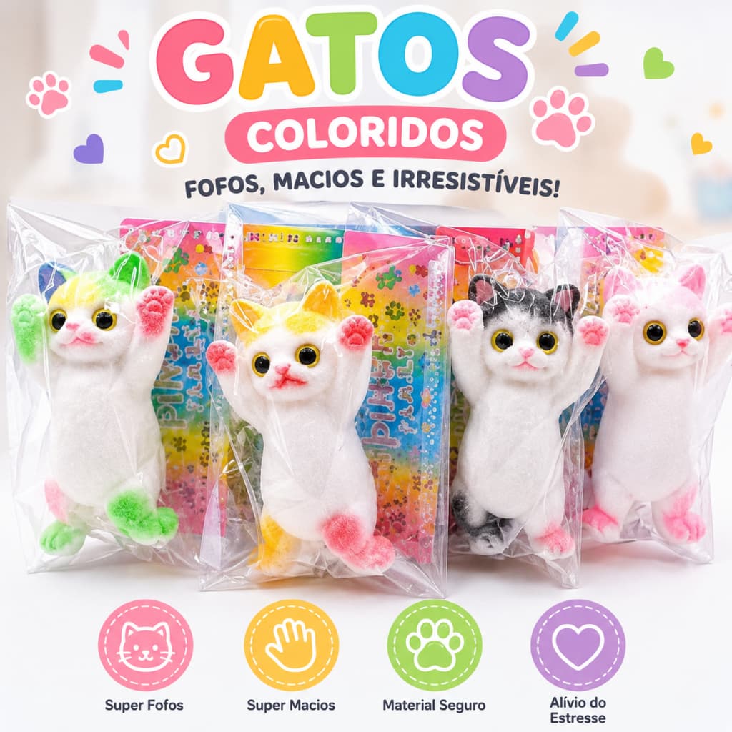Squishy Gatinho Colorido Kawaii Super Macio Brinquedo Sensorial Anti Ansiedade