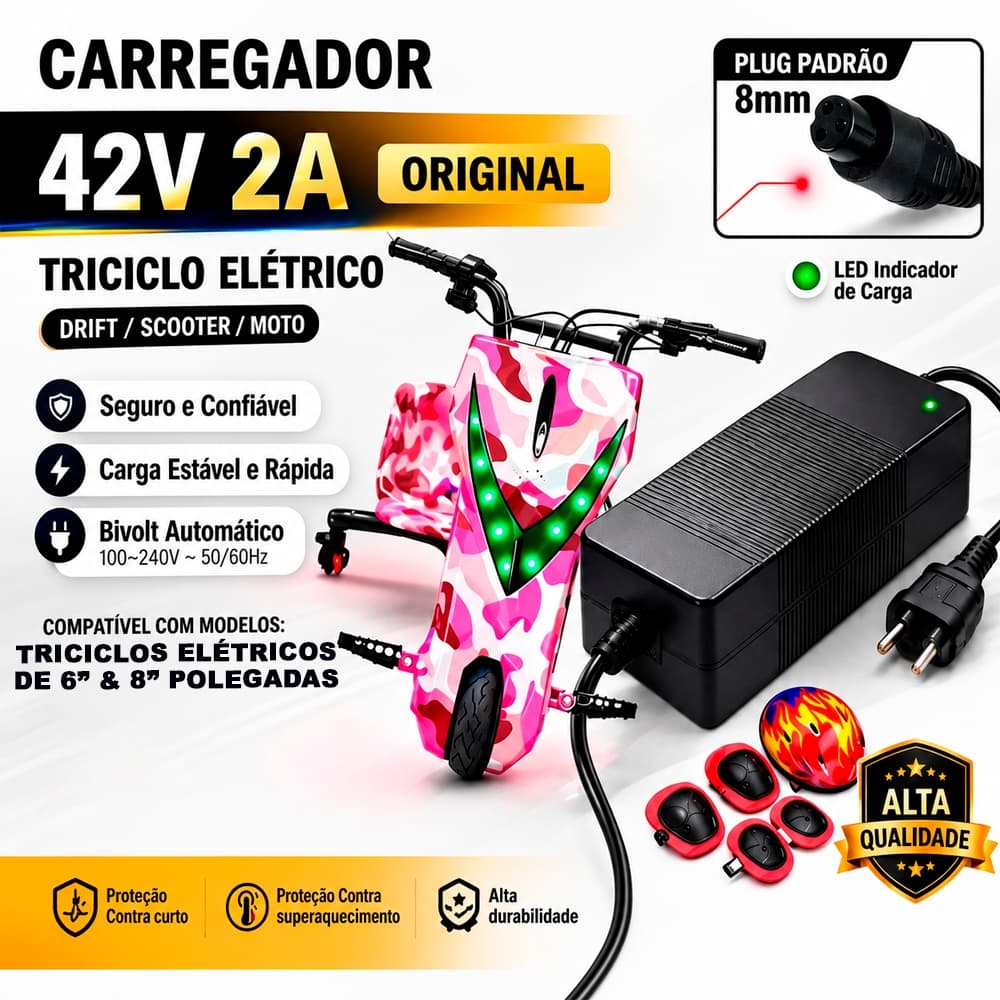Fonte Carregador Hoverboard Triciclo Smart Balance Scooter Elétrico 42V Bivolt 110/220V