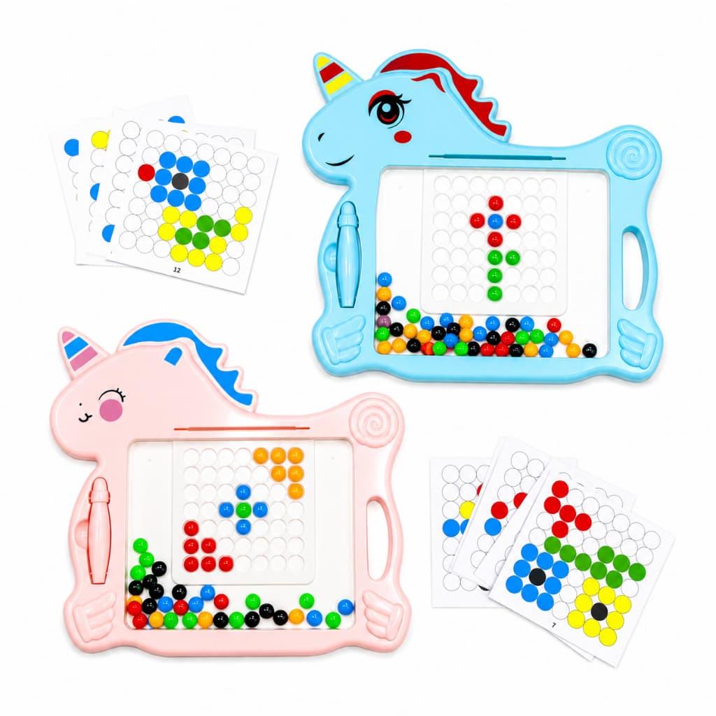 Brinquedo Infantil Educativo Lousa Magnético Unicórnio com Cartelas Azul e Rosa