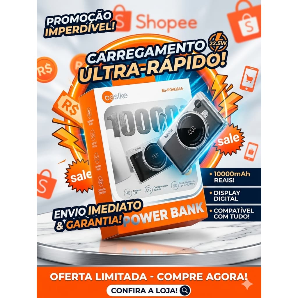 Carregador Portatil Power Bank Basike 10000mah Turbo 22.5w Original TURBO