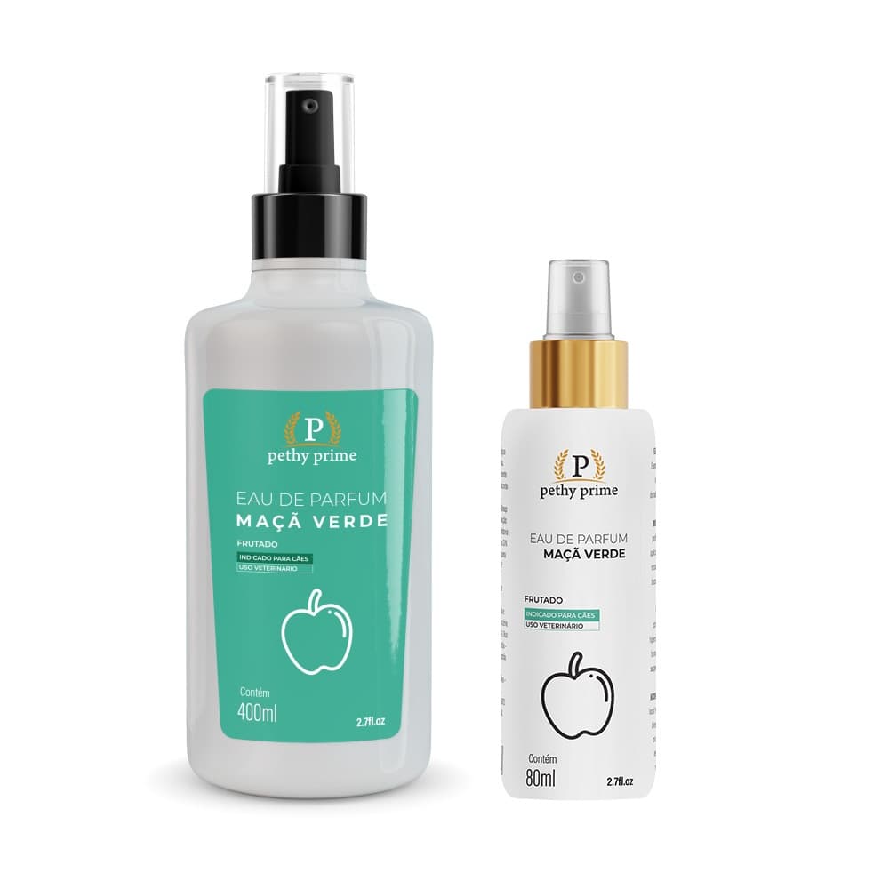 Eau de Parfum Maçã Verde Pethy Prime 80ml ou 500ml | Perfume Pet Refrescante e Duradouro para Cães e Gatos