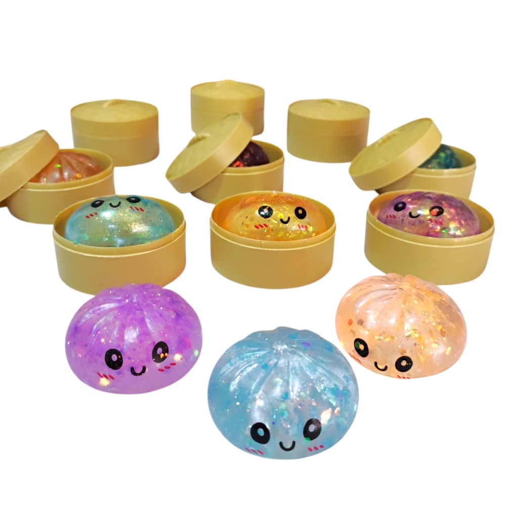 Mini Squishy Pãozinho Chinês Glitter c/Cesto Colecionável Cor Surpresa