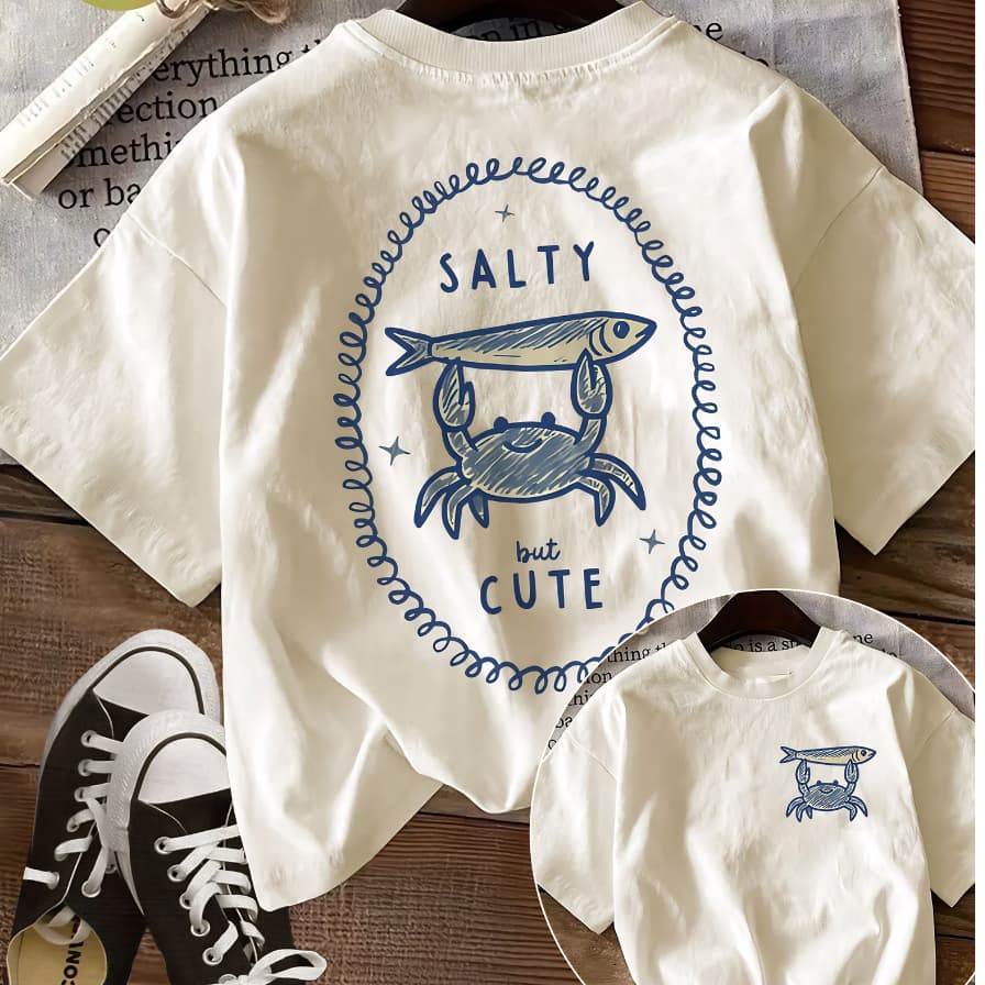 Camiseta Feminina T-shirt Algodão Estampa Salty But Cute Casual Blusinha Modinha Gringa Camisa Tradicional