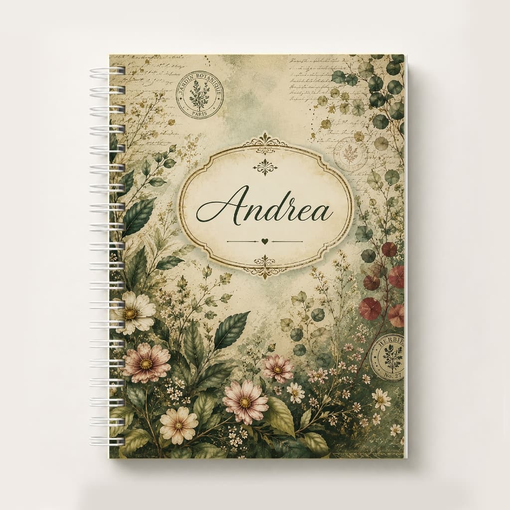 Caderno Personalizado A5 Floral Vintage– Envie o Nome no Chat | Caderno de Oração, Anotações