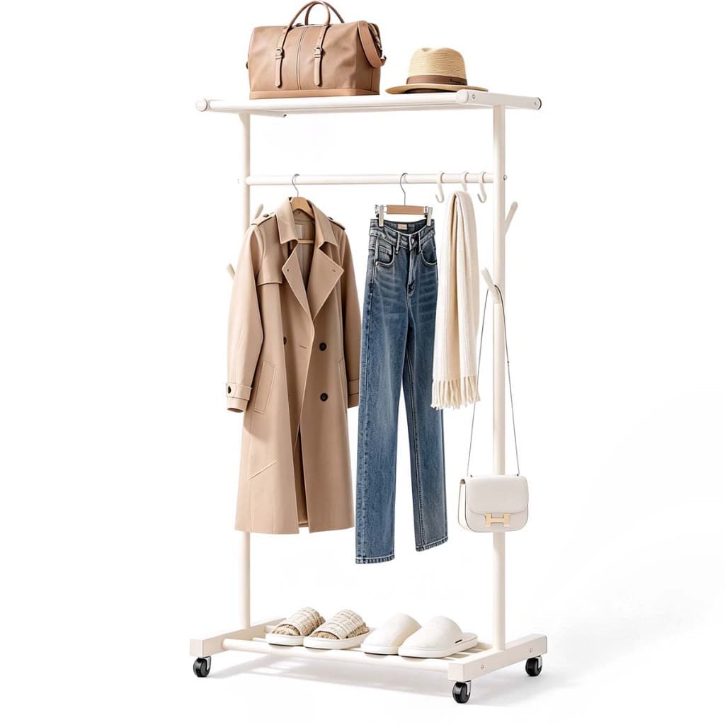 Araras Roupas Cabideiro de Chão Pedestal com Rodas Organizador para Quarto Closet Roupas Longas Resistente