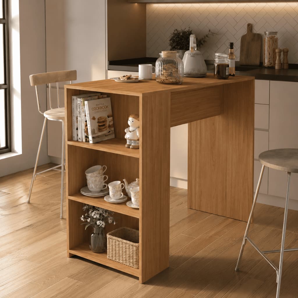Ilha De Cozinha Gourmet Bancada Balcão Multiuso Com Nichos 118cm Freijó- Trio Casa