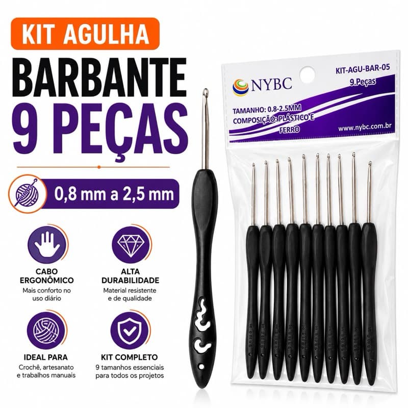 kit agulha barbante c/9 pecas para crochê, amigurumi e bordado