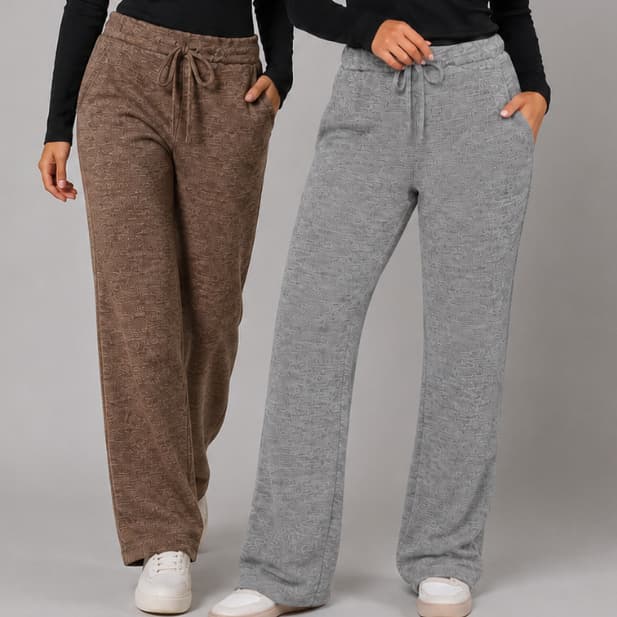 Calça Pantalona De Lazinha Malha RIB Feminina Cintura Alta Com Bolso Sem Transparência Inverno