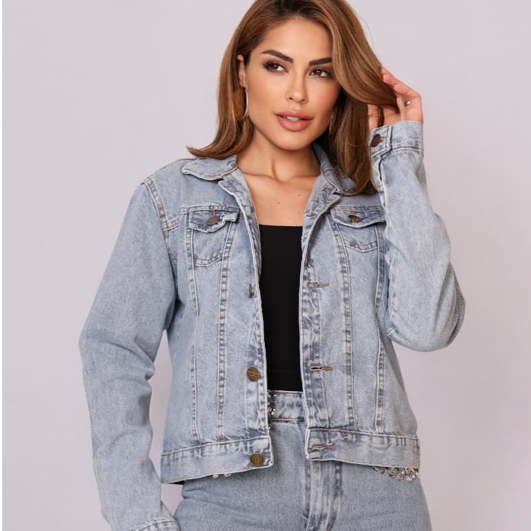 INFINITO MODA Jaqueta Jeans Feminina Modelo Casual Lavagem Clara botao MENTAL