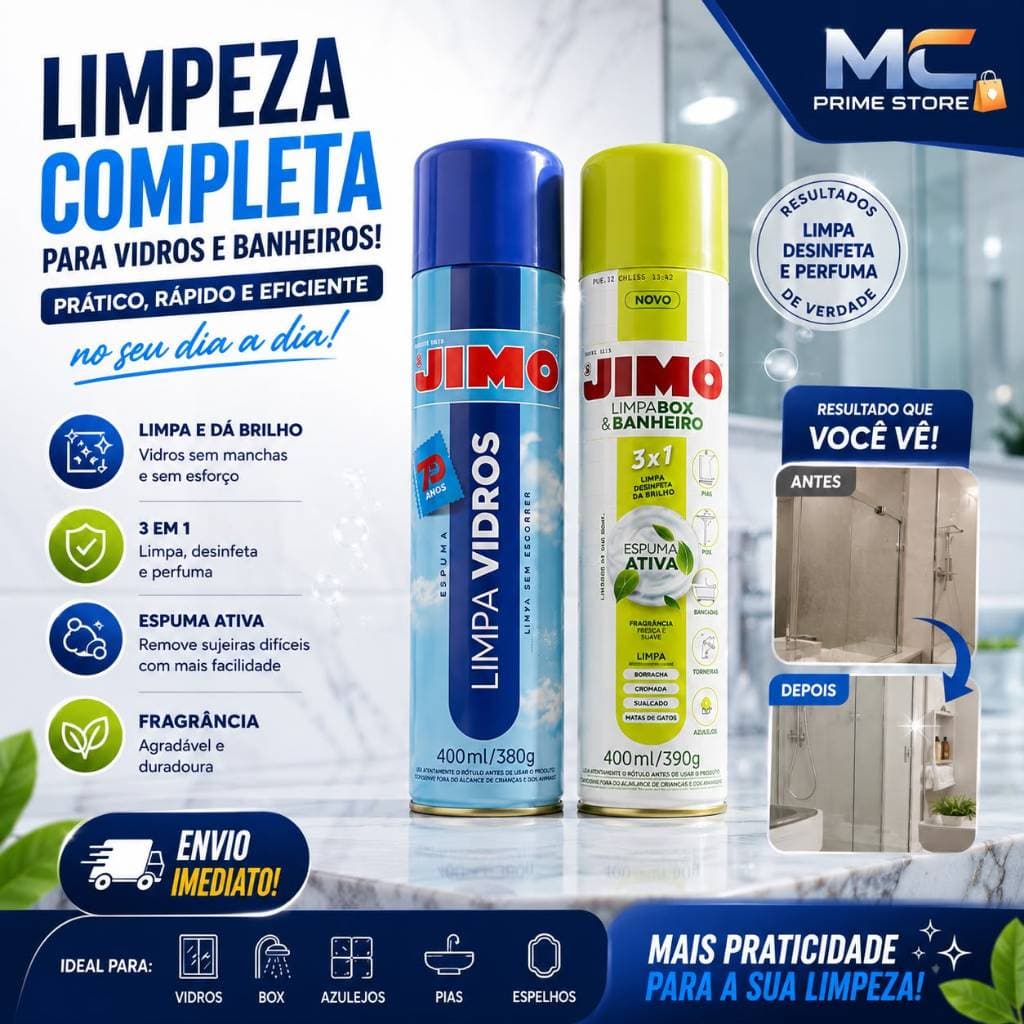 Kit Limpa Vidros + Limpa Box e Banheiro Spray Jimo 400ML