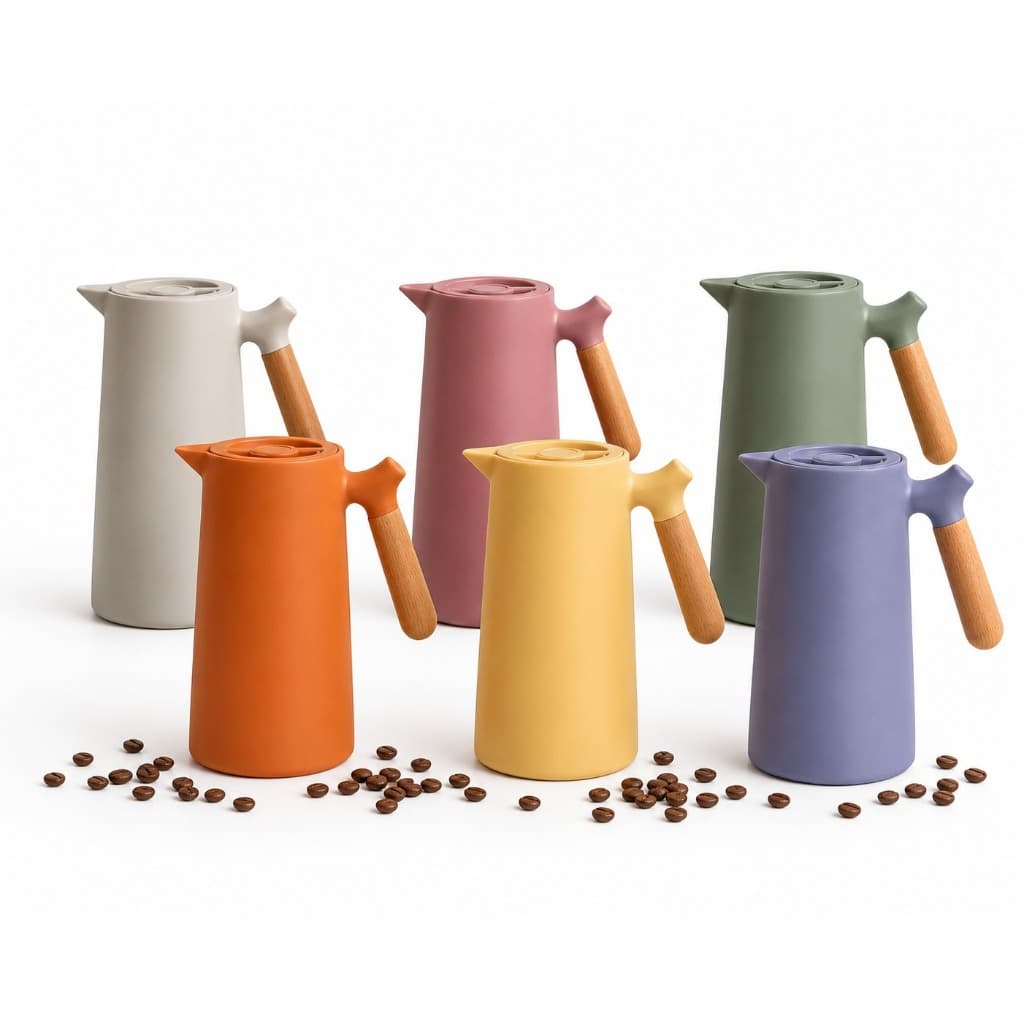 Garrafa Térmica 1 Litro com Cabo de Madeira BPA Free Café e Sucos