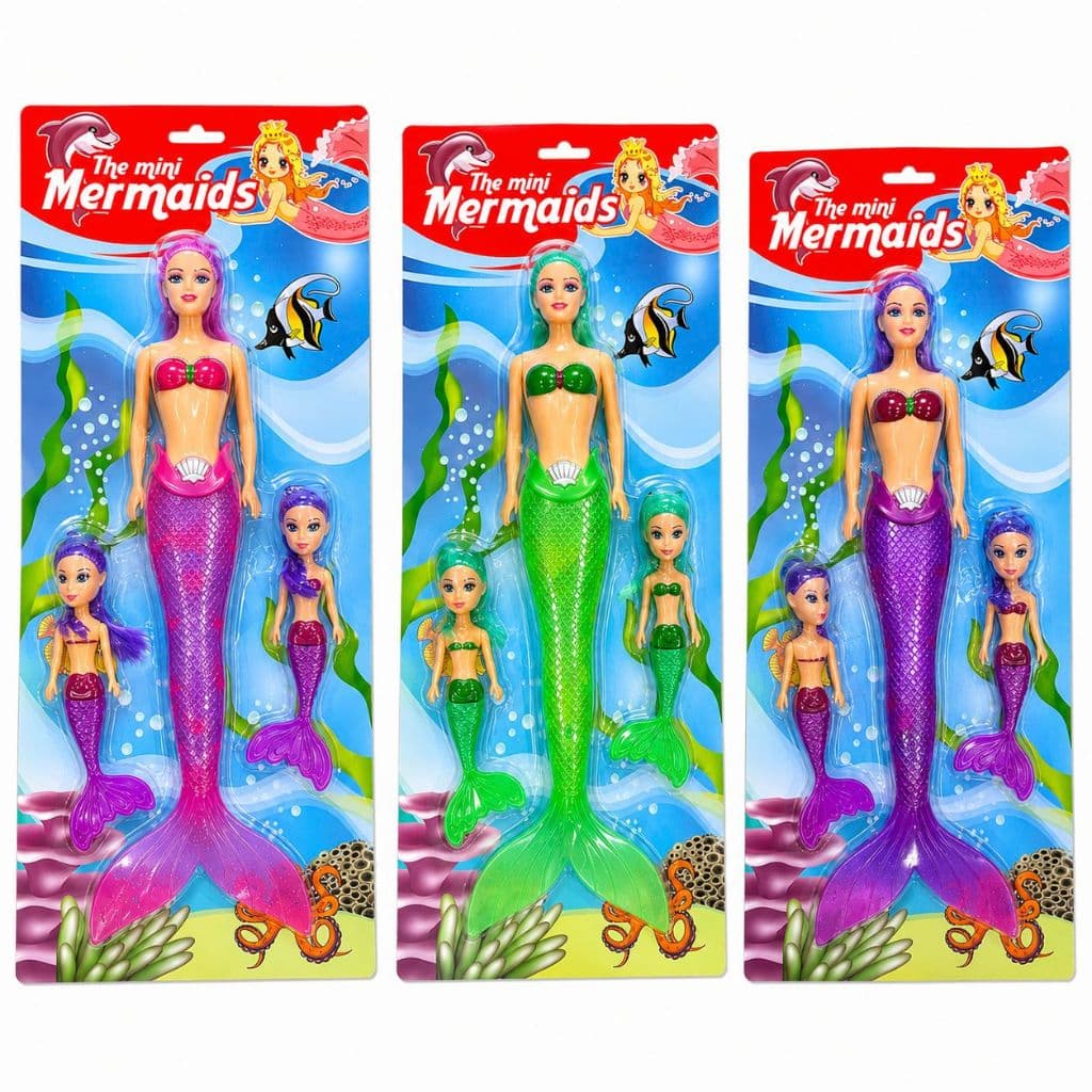 Conjunto 3 Sereias com Luz  + 6 Mini Sereias Brinquedo Infantil Meninas