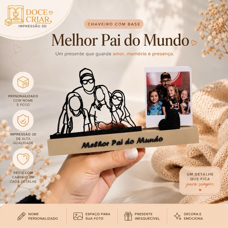 Porta-Retrato Personalizado em Impressão 3D | Presente Criativo para o Dia dos Pais