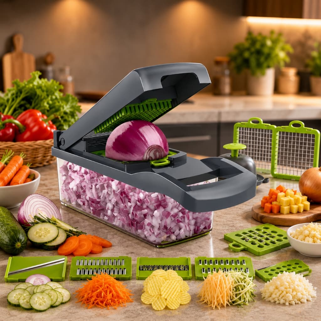 Cortador Legumes 16 em 1 Inox: Cozinha Sem Bagunça