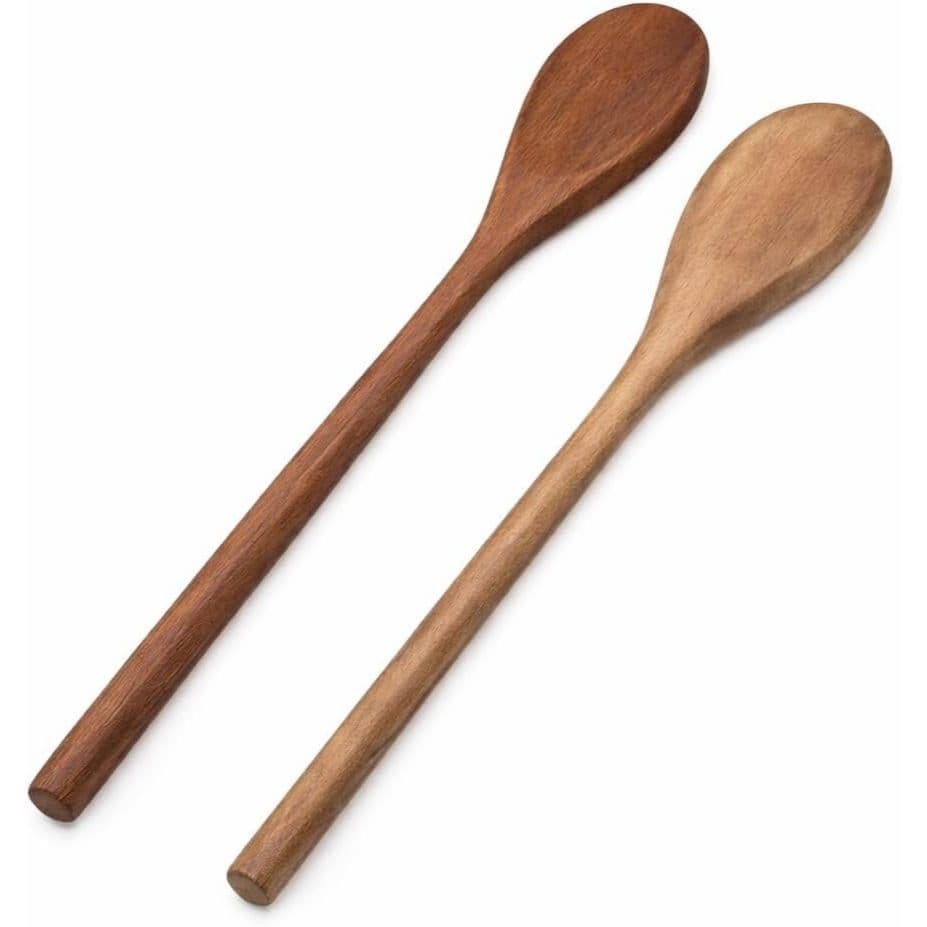 Colheres de Pau para Cozinha, 36 cm e 32 cm – Madeira Maciça, Não Risca Antiaderente, Cabos Longos - Kit com 2