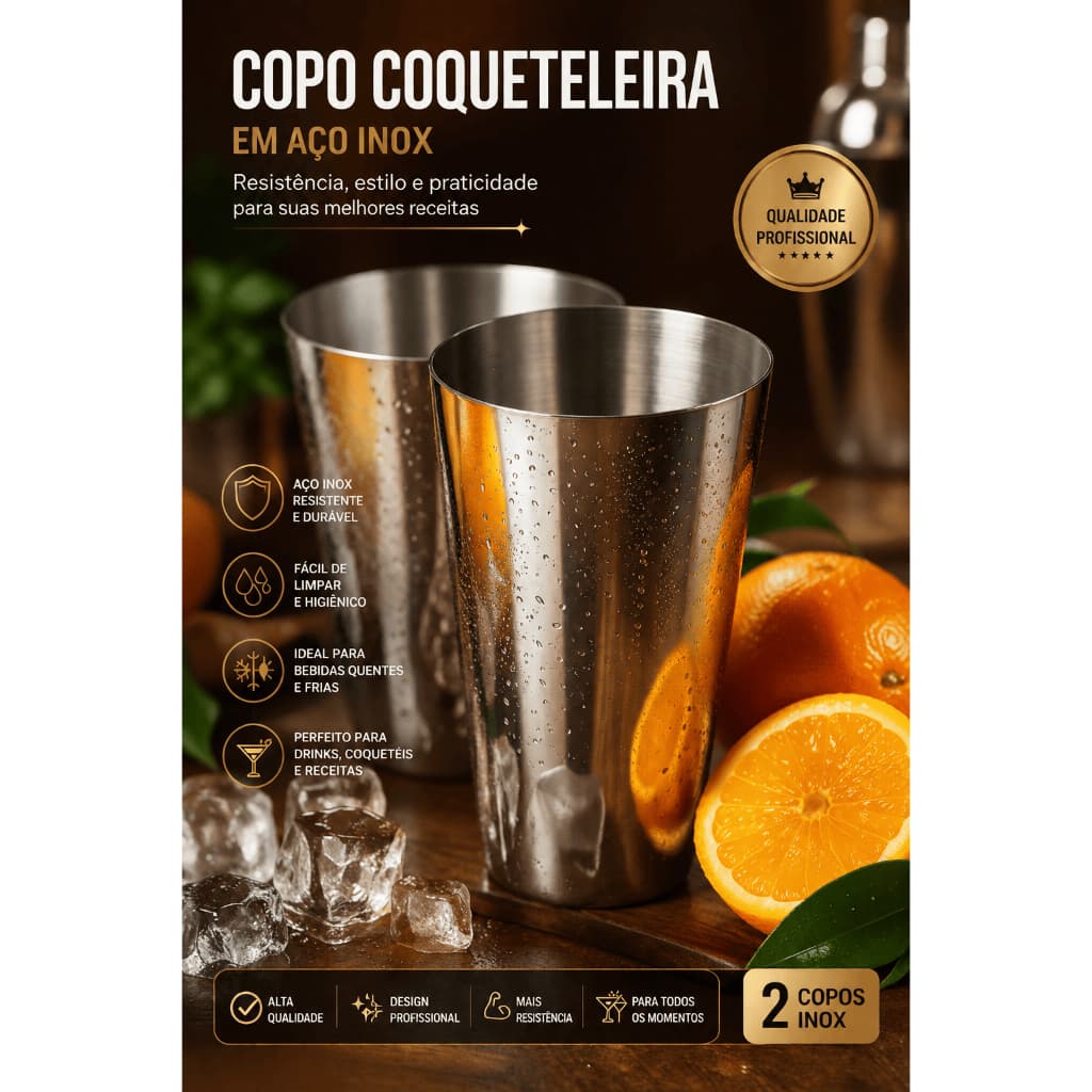 Coqueteleira Boston Inox 820ml Profissional para Drinks, Gin, Caipirinha e Coquetéis
