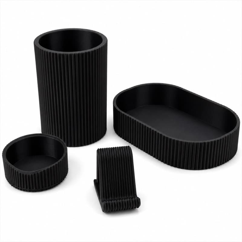 Kit Organizador de Mesa 4 Peças em PLA Premium Porta Canetas Bandeja Porta Celular Cor Cinza, Rosa ou Preta