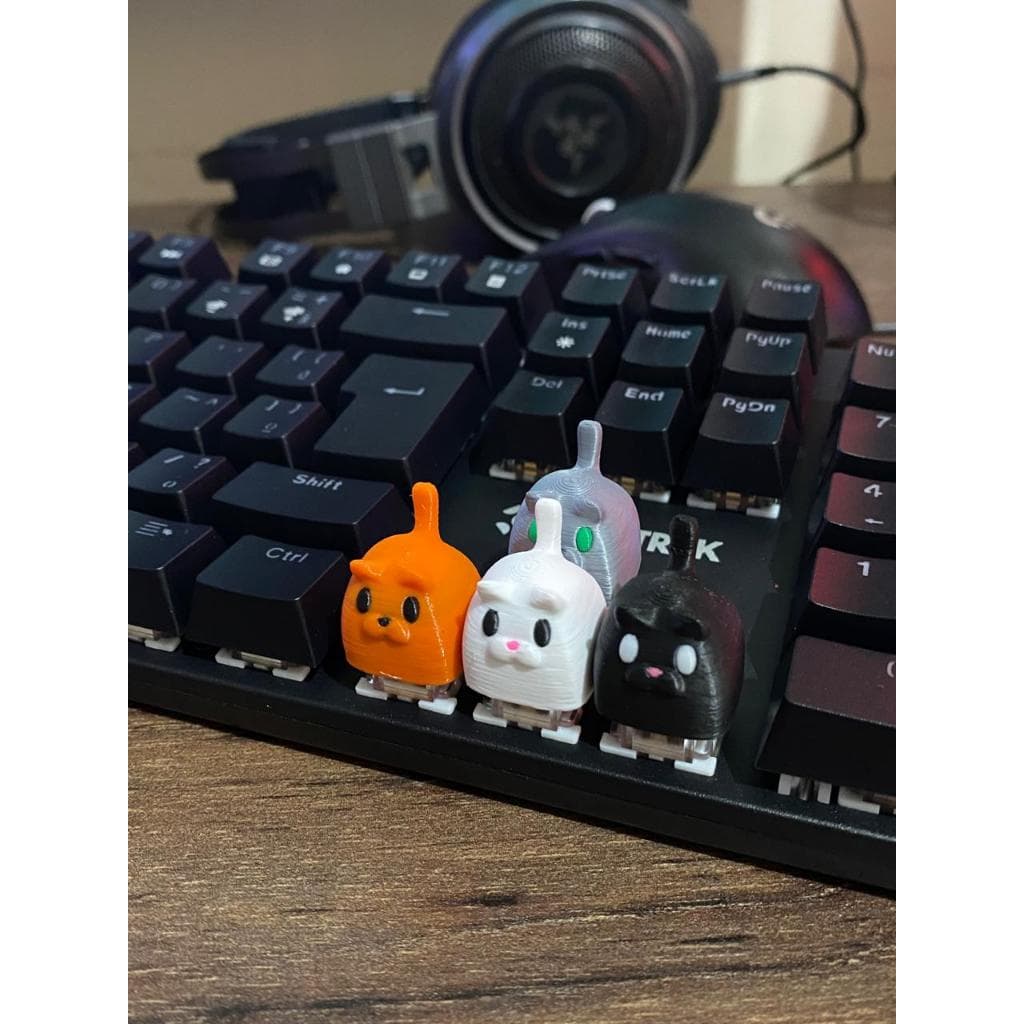 Keycap Kit com 4 Gatos Preto, Laranja, Branco e Cinza para Teclado Mecânico Cherry MX