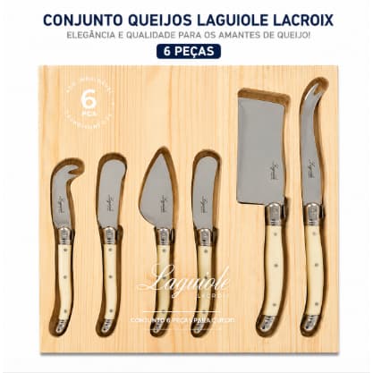Conjunto para Queijos Laguiole Lacroix 6 Peças Aço Inox Cabo Marfim Kit Facas para Queijo e Pate  Premium