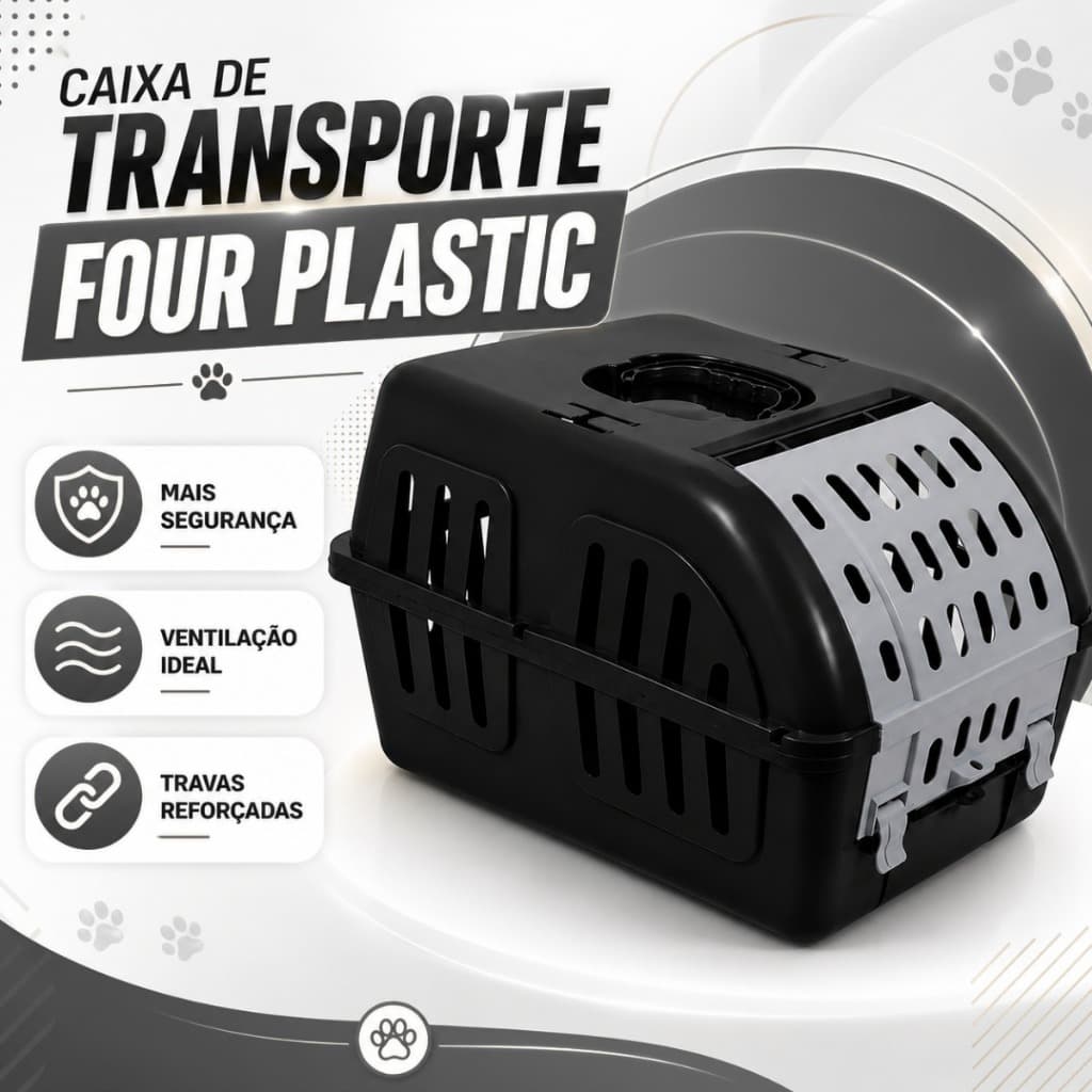 Caixa de Transporte Para Cães Gato Coelho Preta N.01 FourPlastic Porte Pequeno Viagem e Passeio Pet