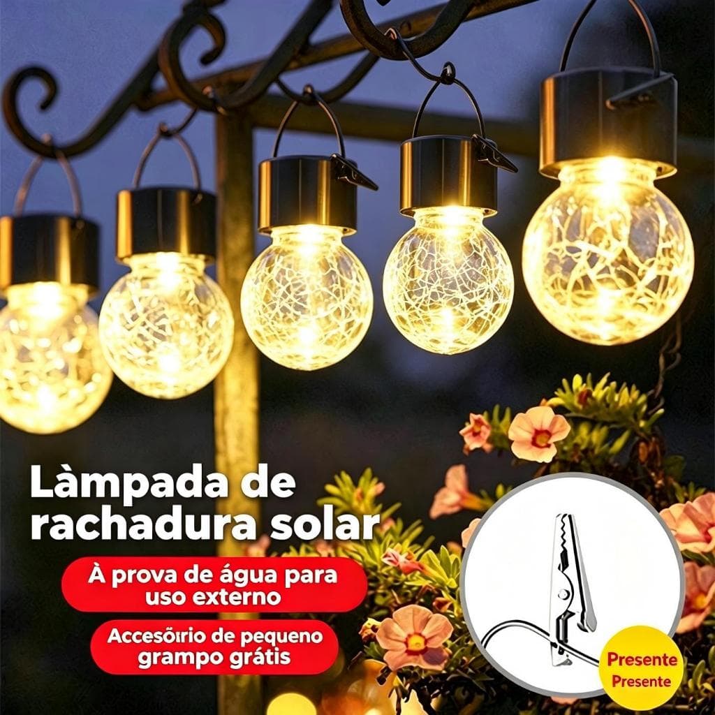 Lustre solar em formato de bola com padrão rachado com clipe para decoração externa de festas de aniversário