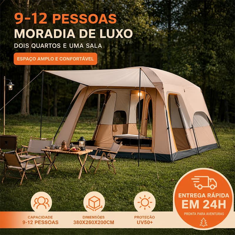Barraca Camping Acampamento 8-10 Pessoas Grande Varanda Família barraca com 2 quartos + 1 sala de estar 380*260*200cm