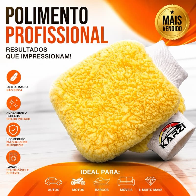 Luva para Polimento e Limpeza Automotiva Profissional Microfibra Brilho Sem Riscar