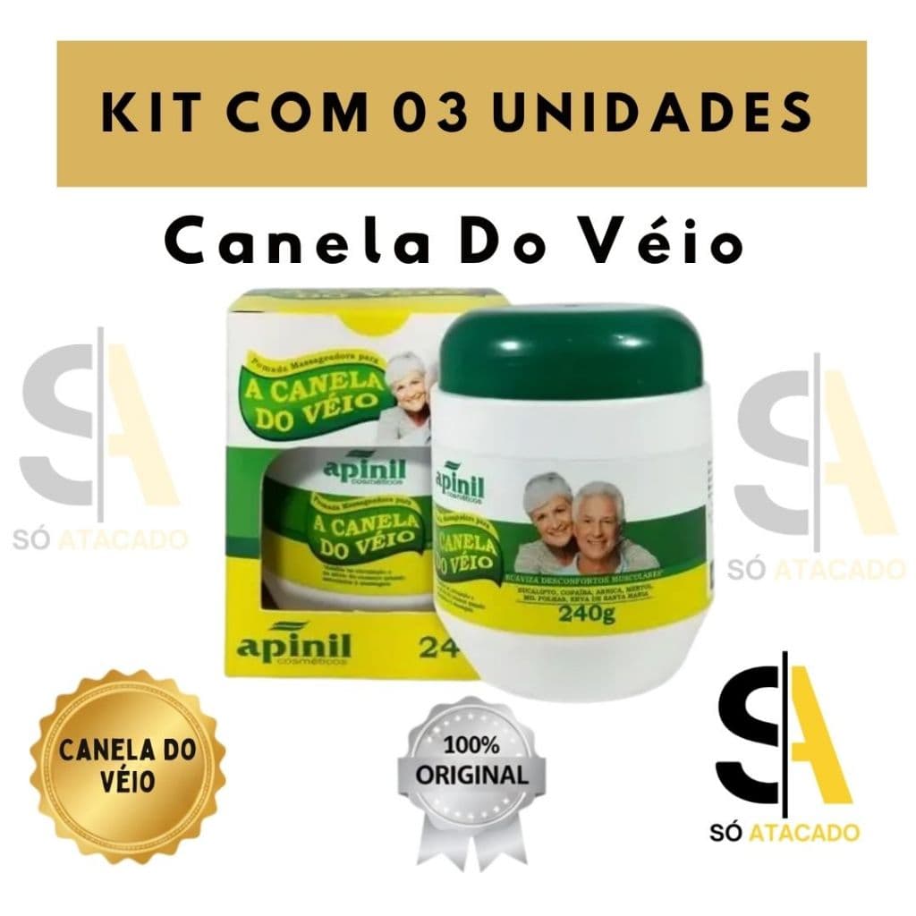 03 UND Pomada Massageadora CANELA DO VÉIO ORIGINAL - Pote 240G APINIL
