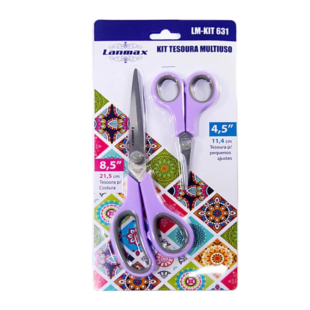 Kit com 2 Tesouras Multiuso Lanmax para costura e pequenos acabamentos
