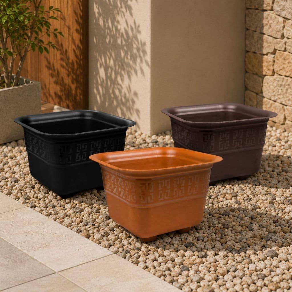 KIT Vasos Quadrado Plastico 3 Litros Decorativo p/ Plantas Flores Rosas do Deserto