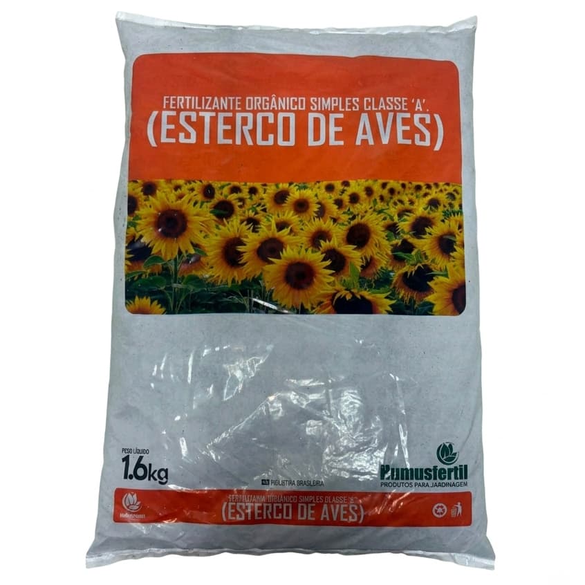 Esterco de Aves Galinha Classe A 1,6kg Fertilizante Orgânico para Horta, Jardim, Vasos e Frutíferas