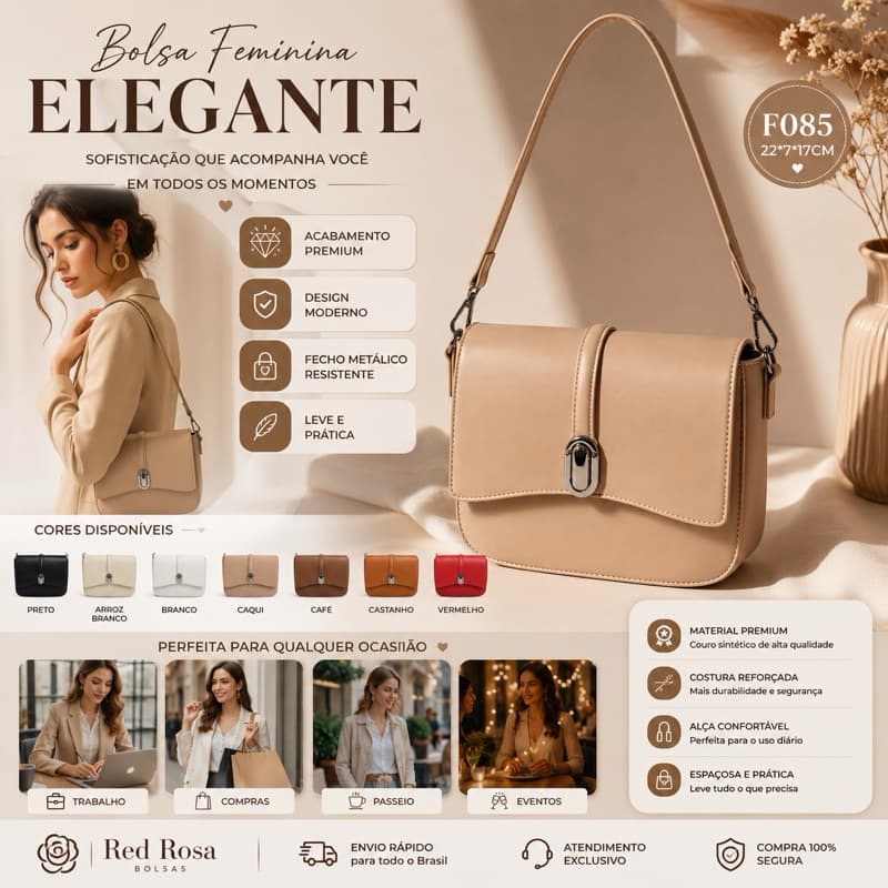 Bolsa Feminina de transversal e Ombro Elegante F085