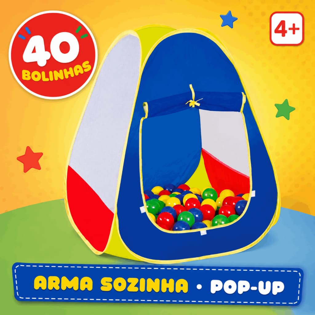 Toca Ball Infantil com 40 Bolinhas Barraca Cabana Tenda Casinha Dobrável Portátil Pop Up Braskit 4+