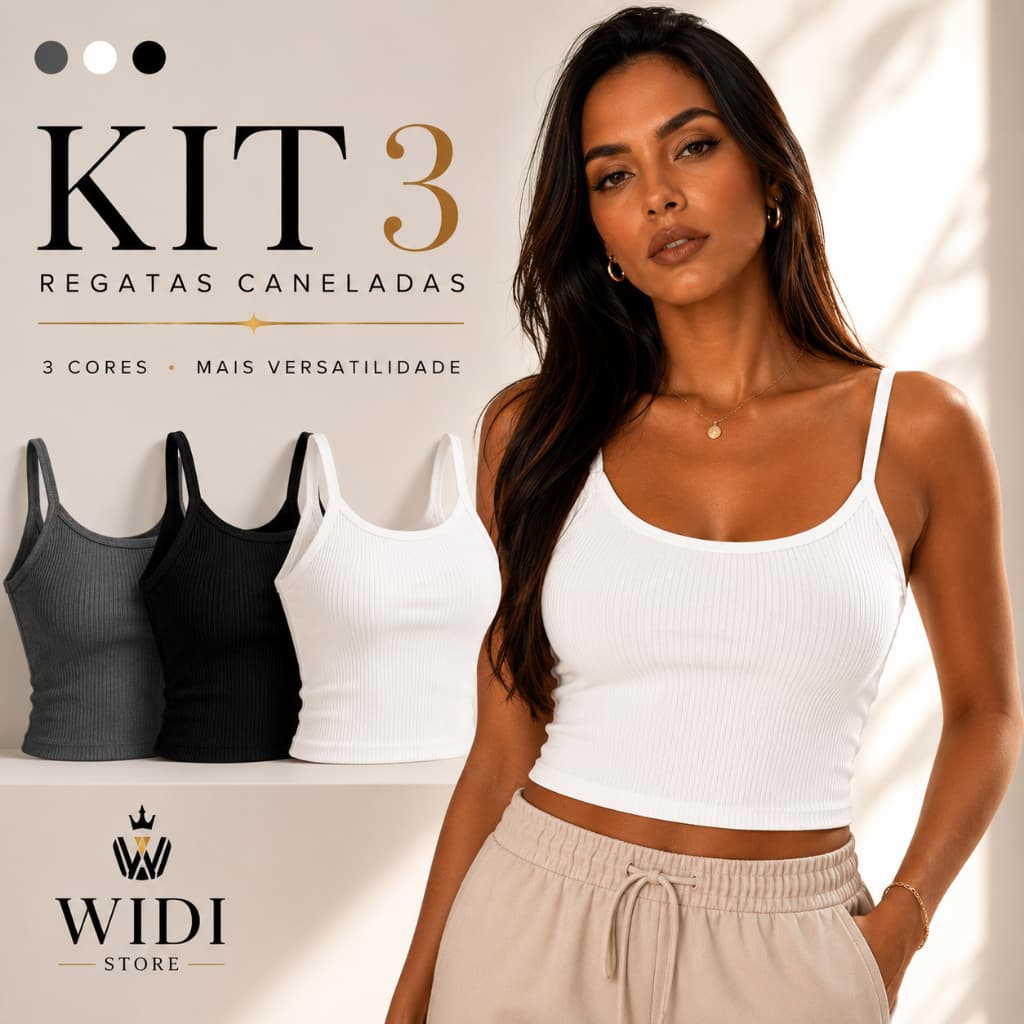 Kit 3 Regatas Cropped Caneladas - Cores Básicas (P, M, G)