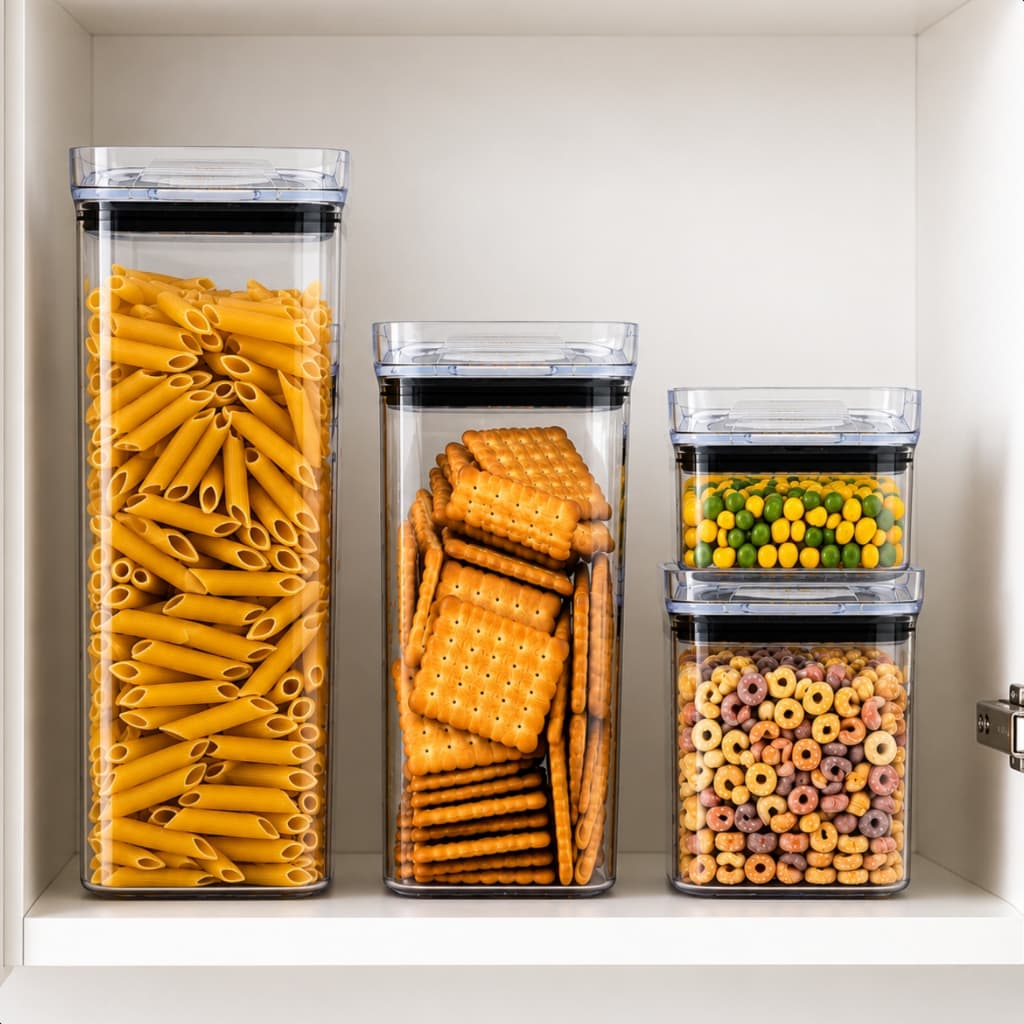Kit 4 ou 6 Potes Hermeticos Acrílico Organizador de alimentos condimentos Macarrão