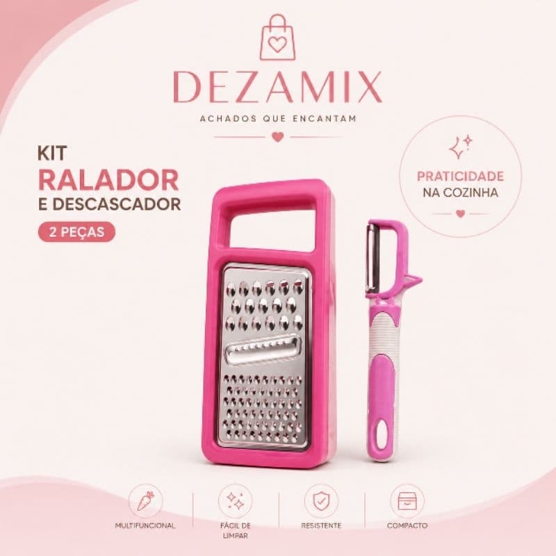 Kit Ralador e Descascador 2 Peças | Ralador Multiuso com Descascador para Legumes, Frutas e Queijos