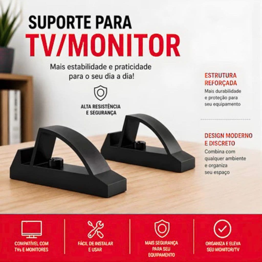 Kit Suporte de Mesa para TV e Monitor 12'' a 32'' Polegadas Ajustável Universal Base Regulável