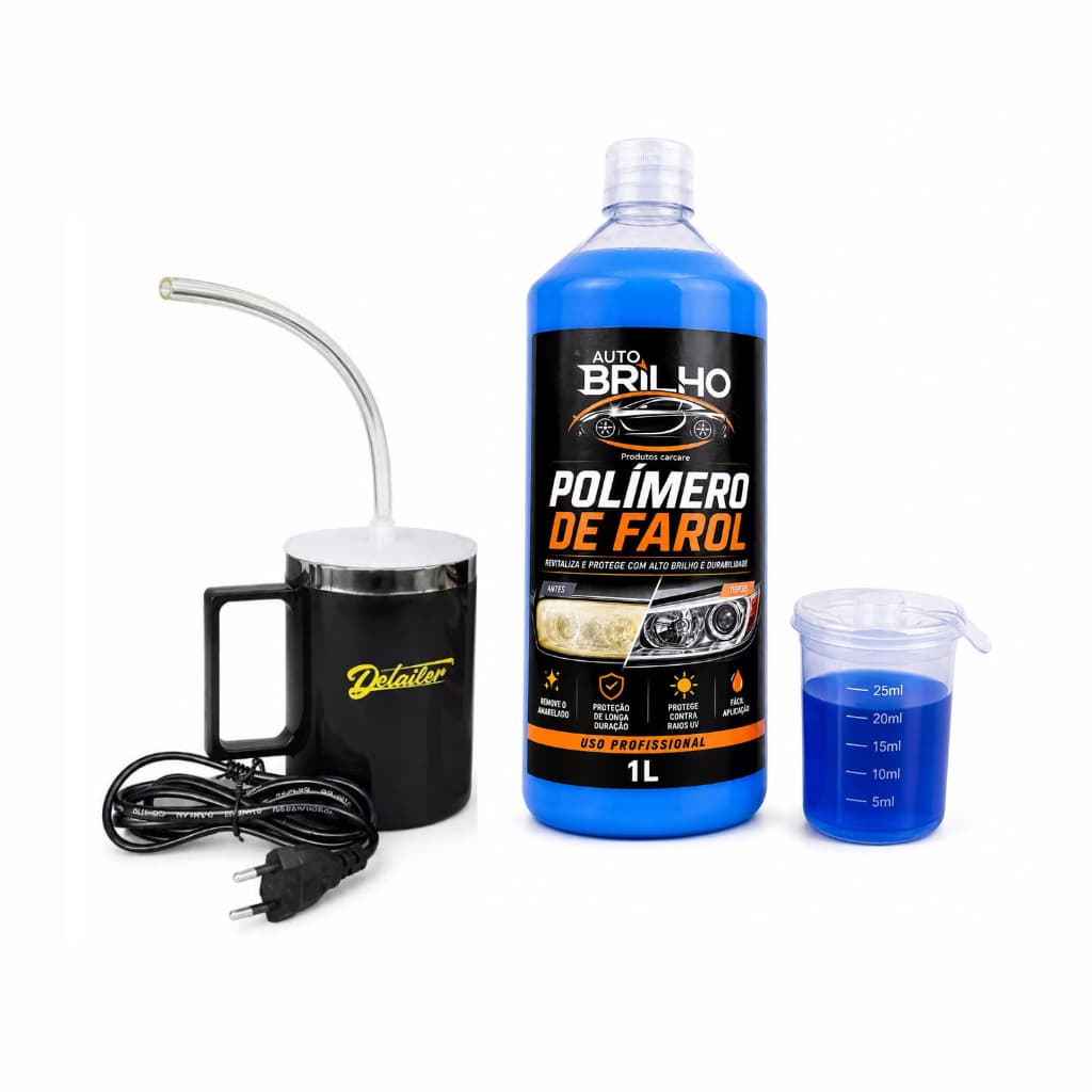 Polímero Azul 1L para  Restauração de Faróis Proteção UV Profissional + Copo de Polimento