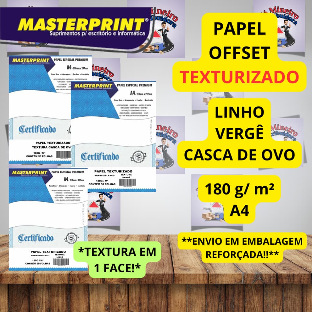 Papel Texturas Linho Vergê Casca de Ovo 180g Masterprint Diplomata Branco Premium Texturizado