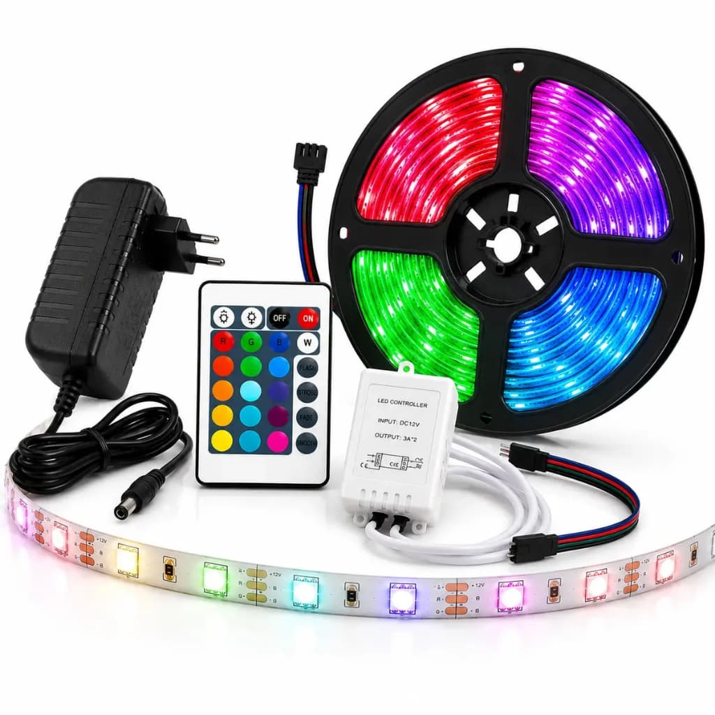 Rgb 3528 ULTRA Colorful Led Strip 5m 12V Bivolt 5M With Power Supply Home Decoration Ceiling Showcase