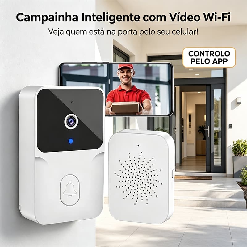 Campainha Inteligente com Câmera Wifi Vídeo Porteiro, Comunicação Bidirecional, Visão em Tempo Real no Celular, Sistema