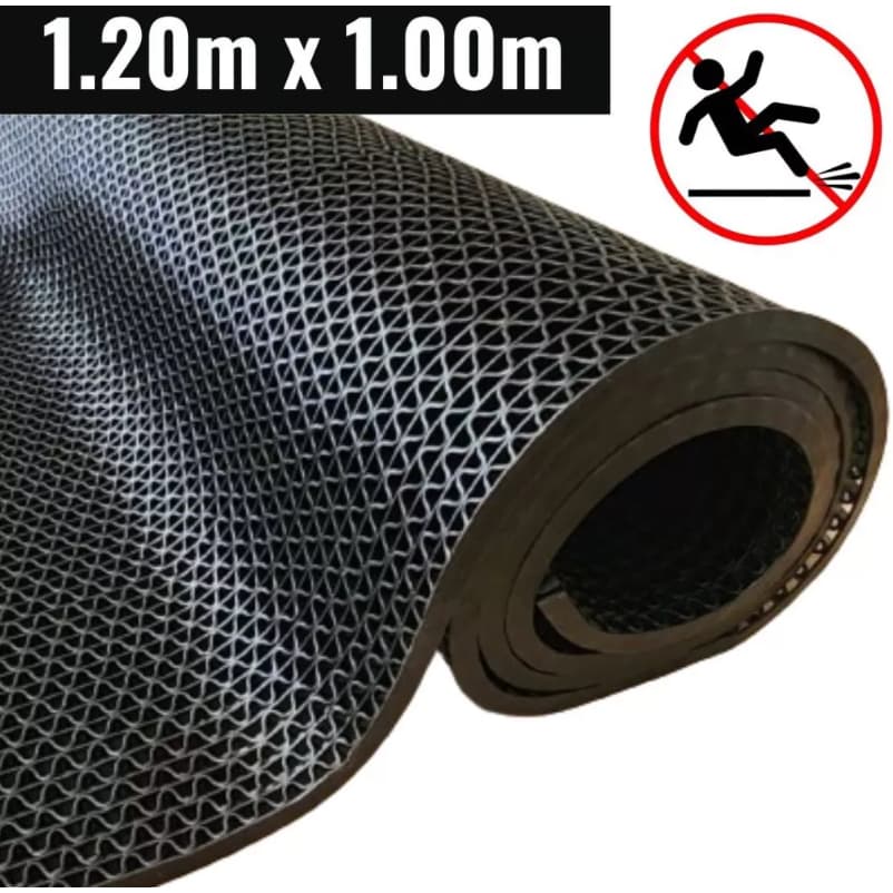 Tapete Antiderrapante Preto 100x120 PVC Vazado Drenante Banheiro Box Piscina Sauna