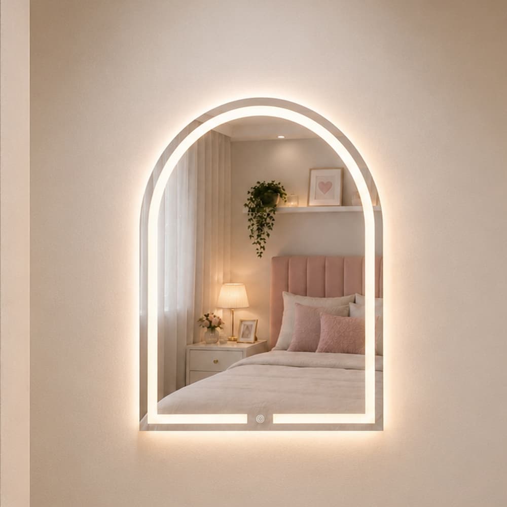 Espelho Oval Penteadeira C/ Led Jateado e Botão Touch 80x50cm 03 TONS DE LED Luz Quente Frio Neutro