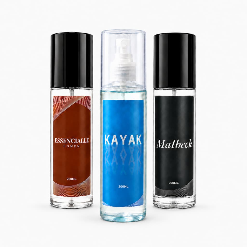 Kit 3 Body Spray Masculino Malbeck + Essencialle + Kayak 200ml | Perfume Amadeirado