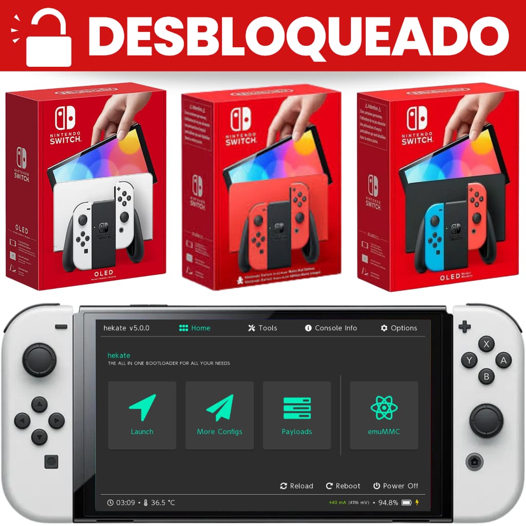 Nintendo Switch Oled ou Lite Novo Desbloqueado 128/256/512 Cartão Original 11 Jogos Com Garantia