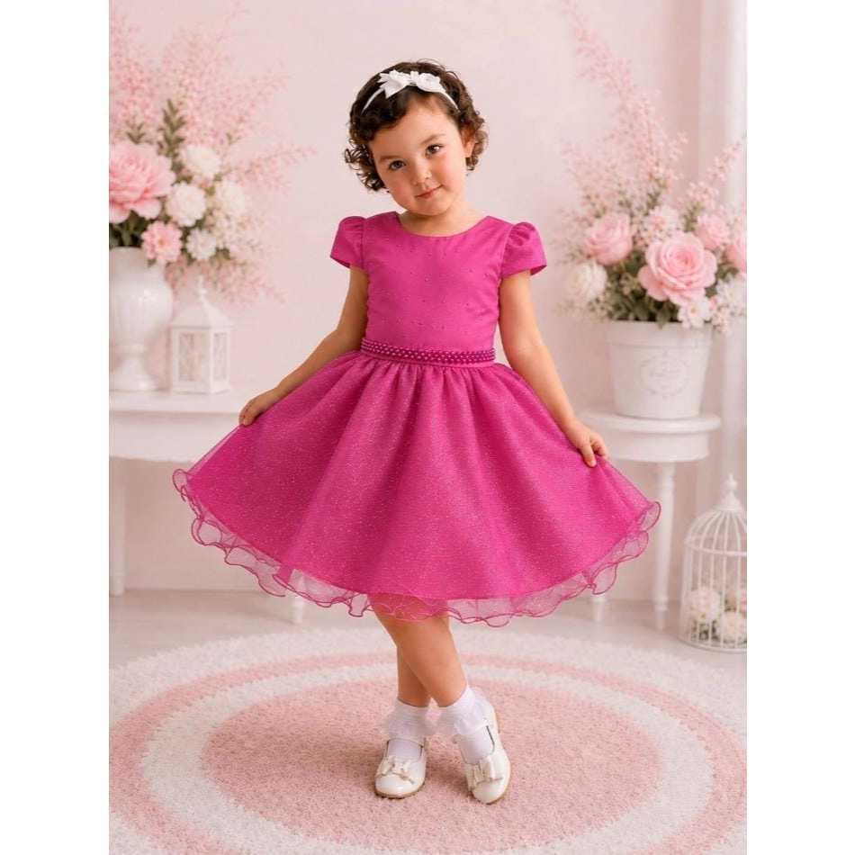 Vestido Infantil Rosa de Festa com Brilho – Modelo Princesa Elegante