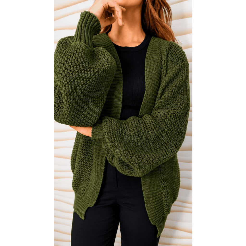 Cardigan Feminino Tricot Manga Bufante Casaco Tricô Tendência Outono Inverno Cardigã