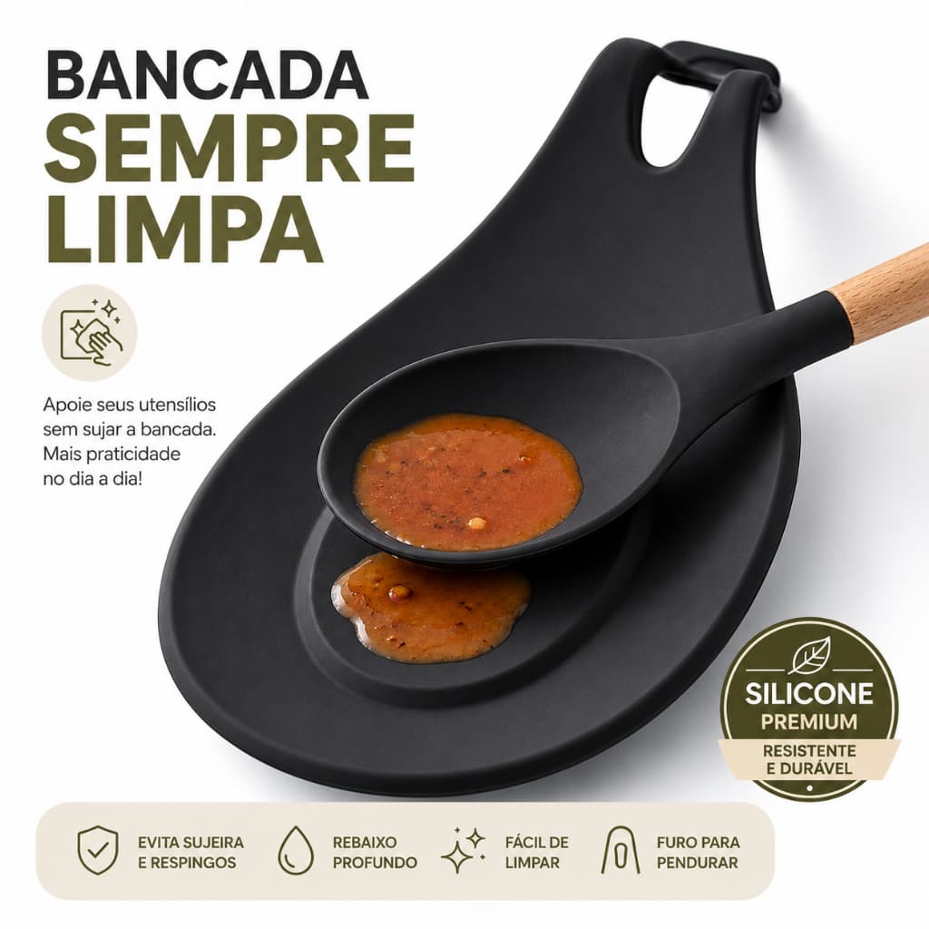 Kit 1 - 2 - 3 Descanso Para Colher Silicone Apoio Utensílios Cozinha Suporte Espátula Concha Fogão