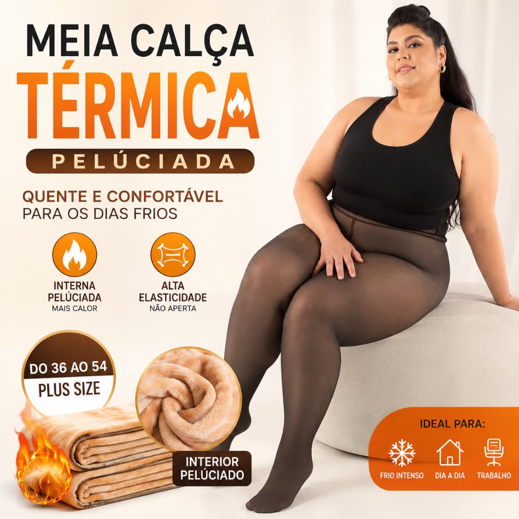 Meia Calça térmica translúcida forrada pelúcia peluciada pelinho lã fio 80 Inverno Frio Premium